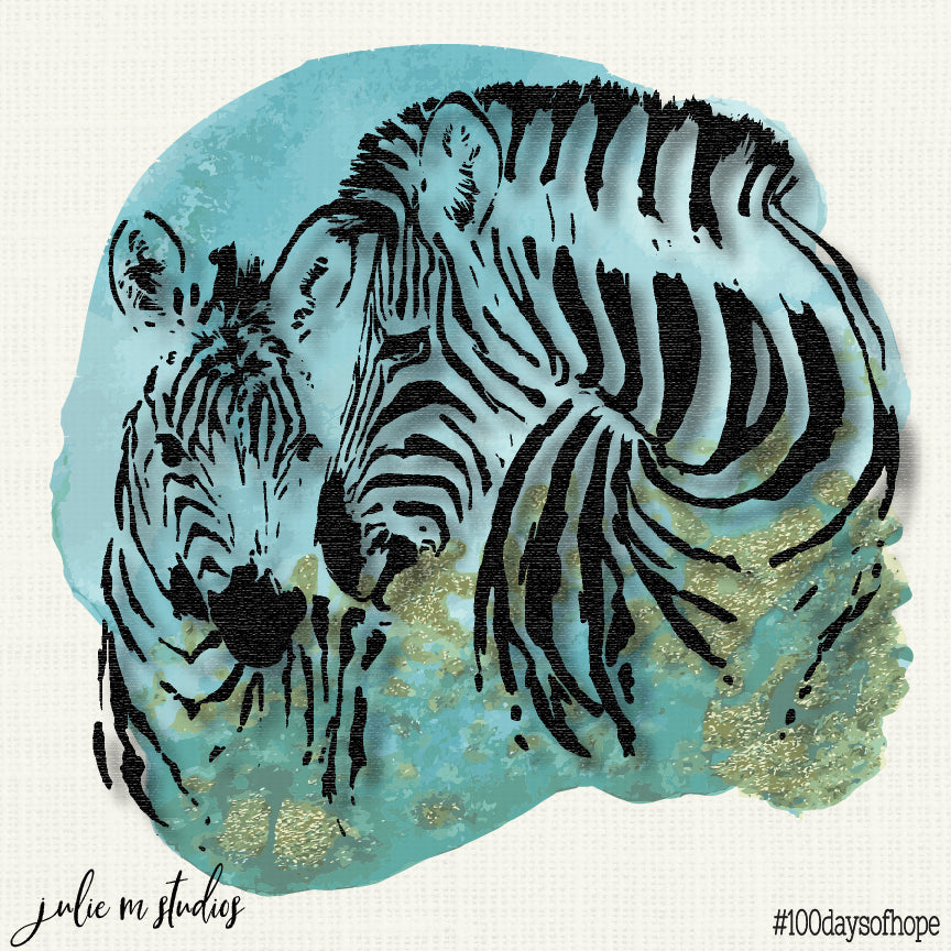 6 x 6 inch ZEBRA LOVE TEAL Art Print created for your walls. - juliemstudios
