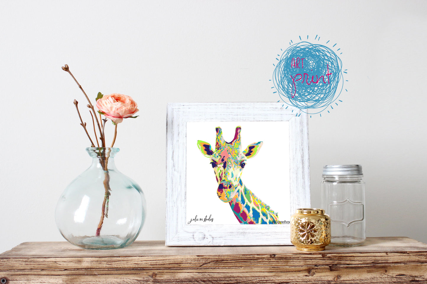 6 x 6 inch GIRAFFE Art Print created for your walls. - juliemstudios