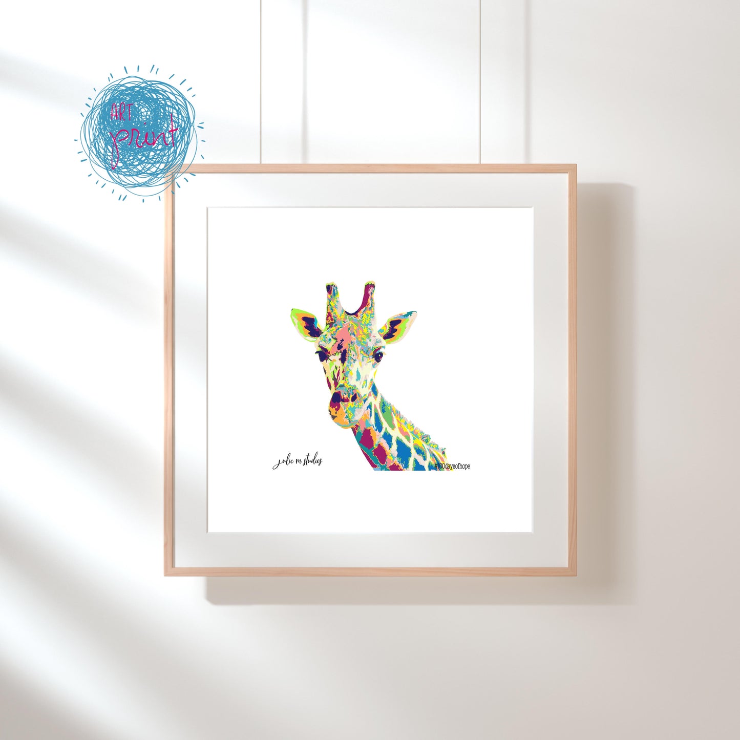 6 x 6 inch GIRAFFE Art Print created for your walls. - juliemstudios