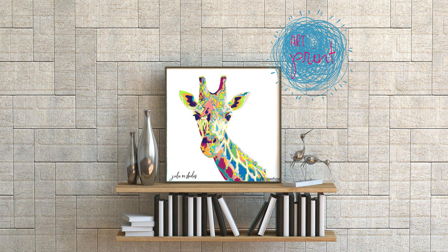 6 x 6 inch GIRAFFE Art Print created for your walls. - juliemstudios