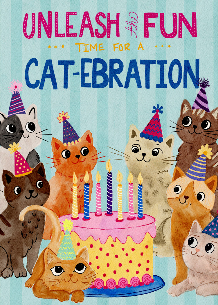Cat-abration – Birthday Greeting Card (5x7) - juliemstudios