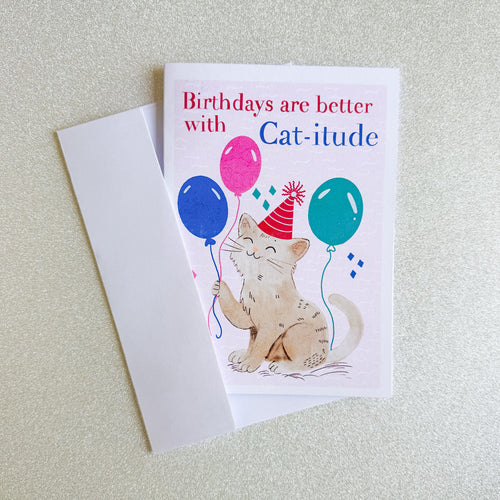 Cat-itude – Birthday Greeting Card (5x7) - juliemstudios