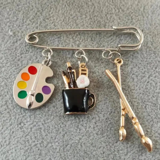 Colorful Paint Palette and Brushes Pin - juliemstudios