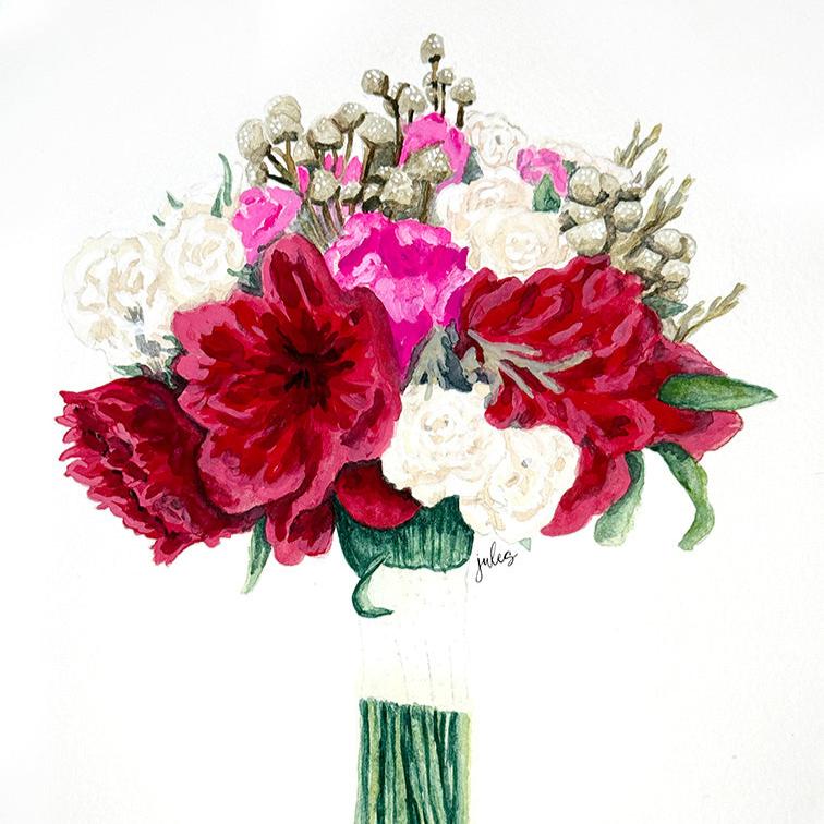 Commission Watercolor Flower Bouquet - juliemstudios
