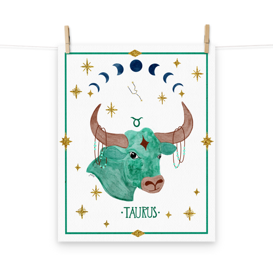 Taurus Zodiac Watercolor Art Print - juliemstudios