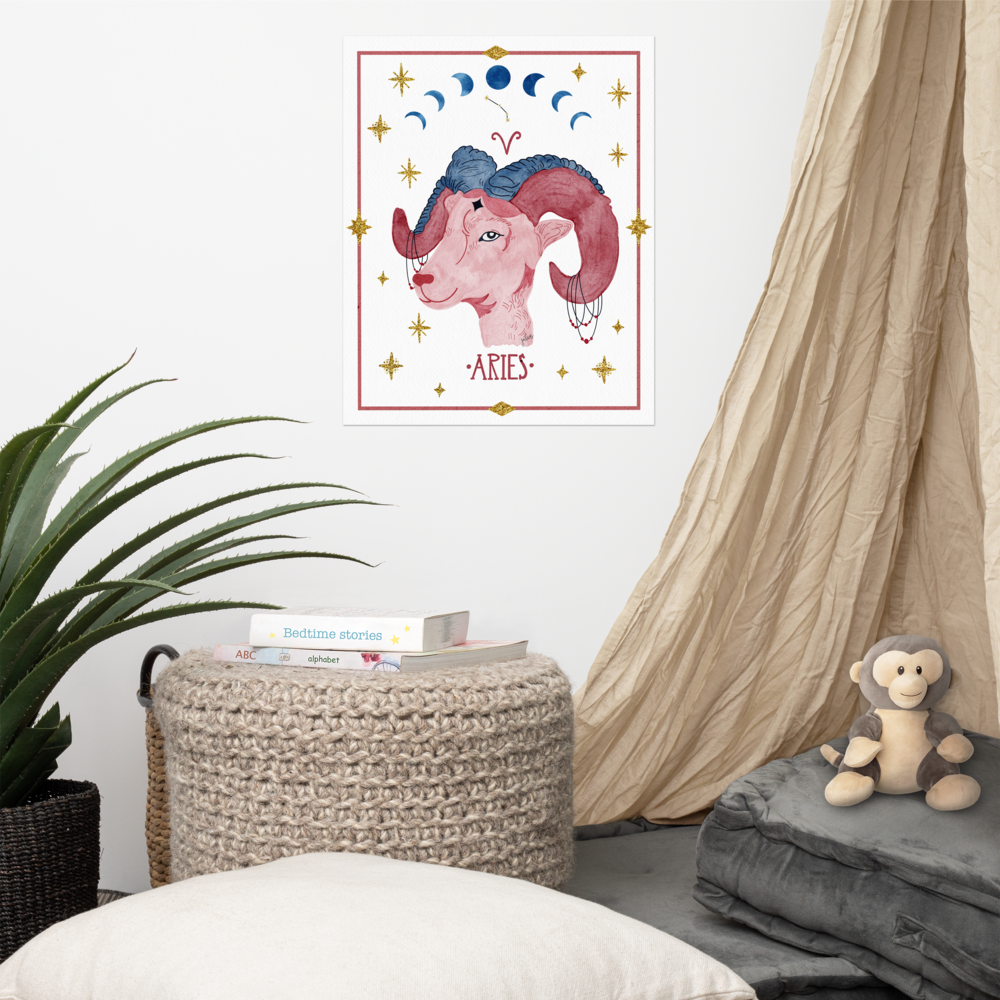 Aries Zodiac Watercolor Art Print - juliemstudios