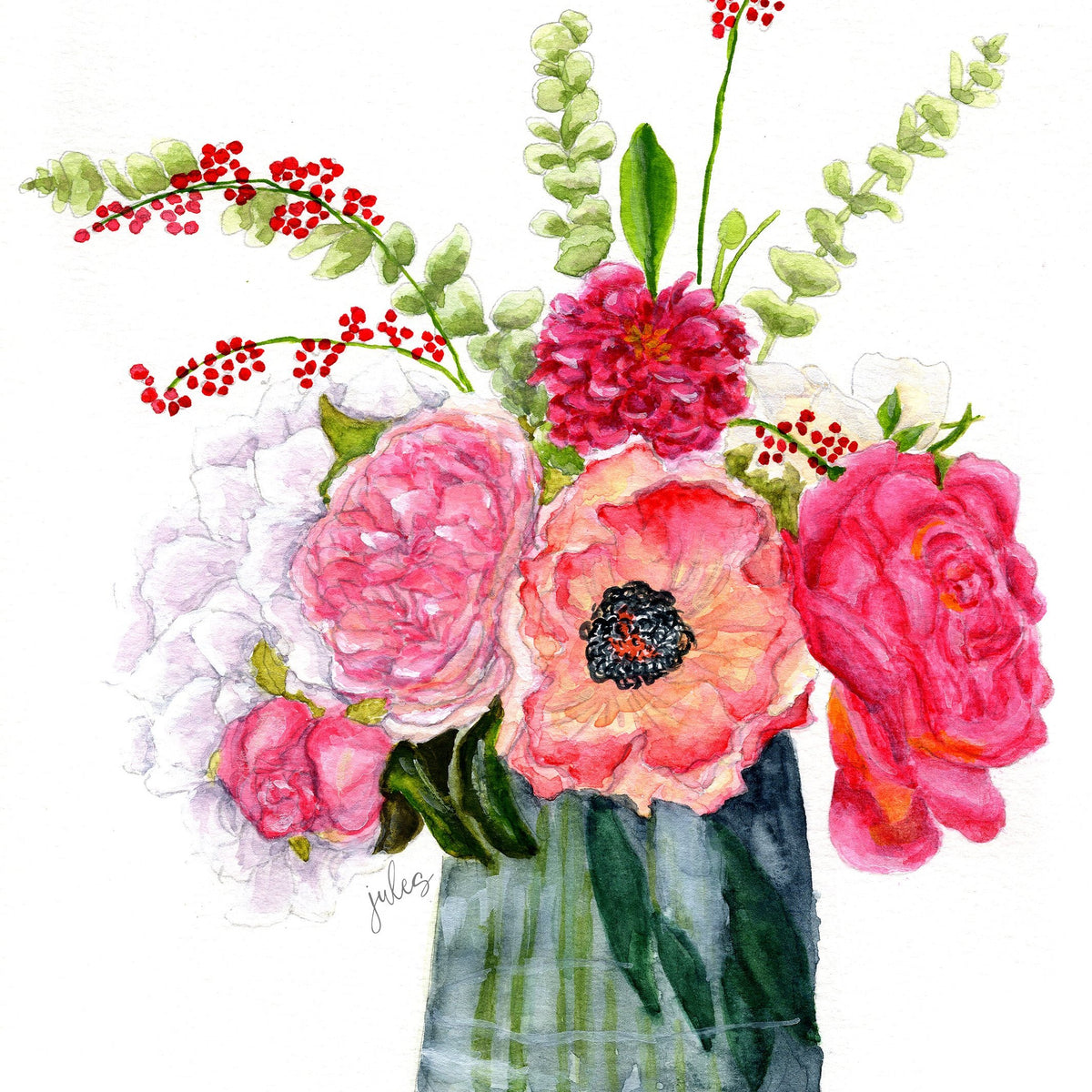 Commission Watercolor Flower Bouquet - juliemstudios