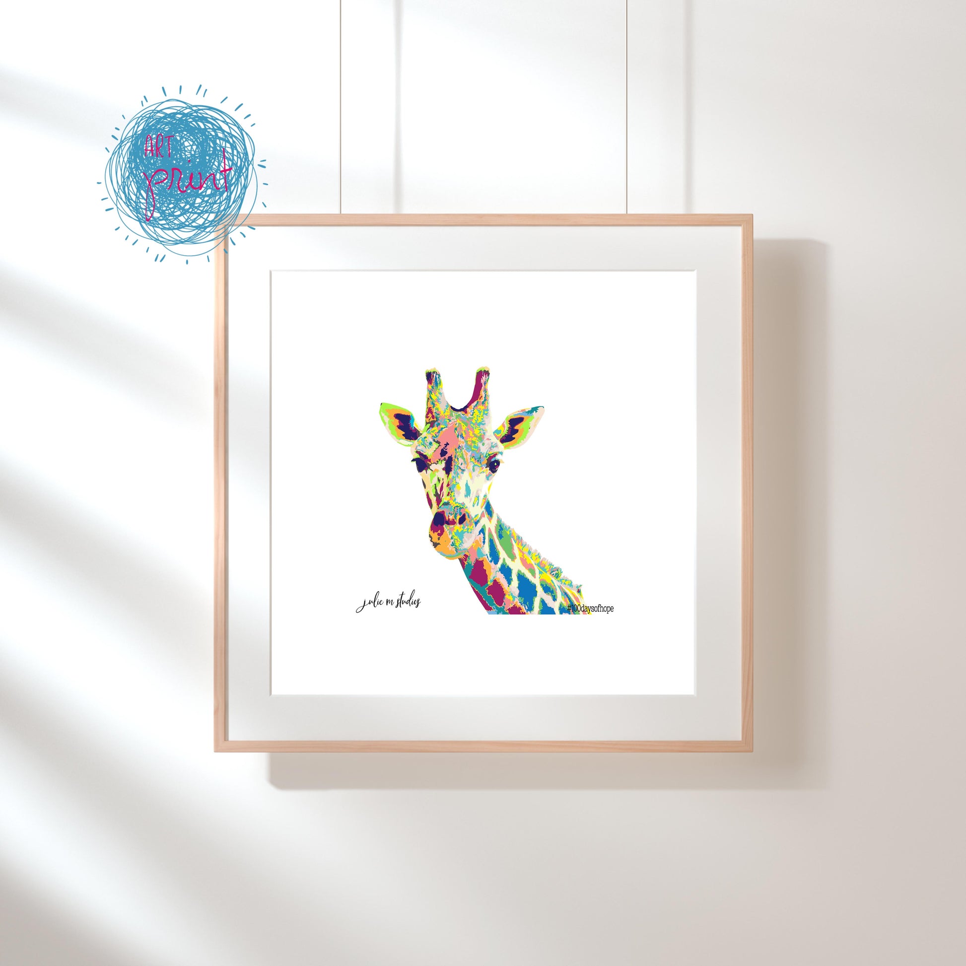 6 x 6 inch GIRAFFE Art Print created for your walls. - juliemstudios