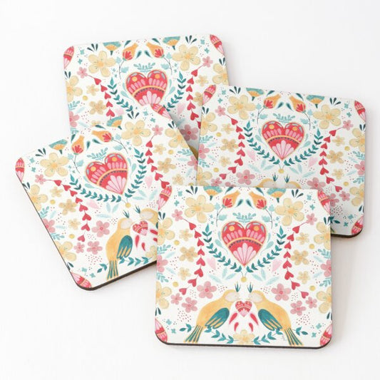 2 Birds & a Heart Coasters - juliemstudios